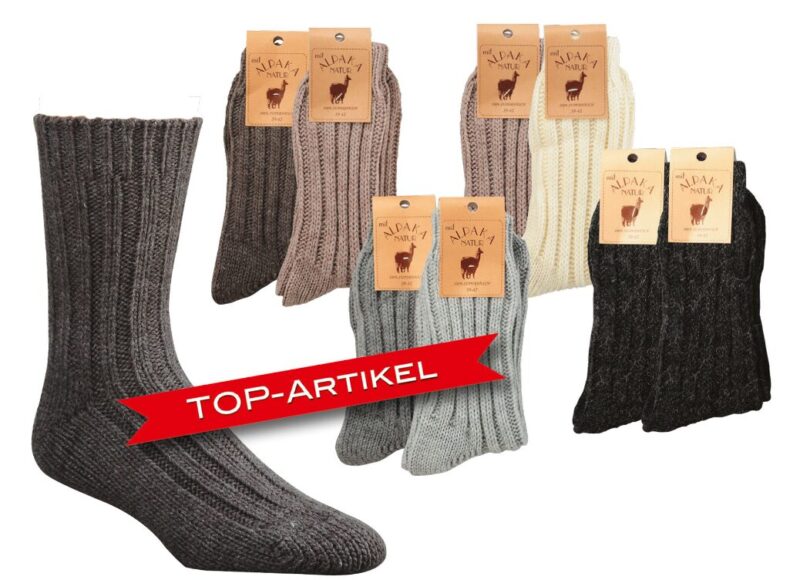 dicker Schafwollsocken mit Alpaka im 2er-Pack
